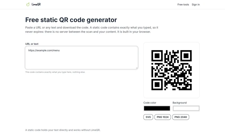 LimeQR screenshot (demo data)