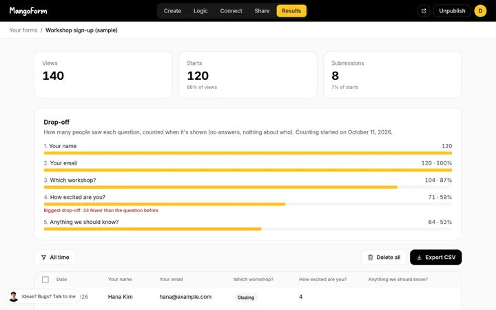 MangoForm screenshot (demo data)